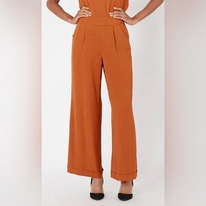 High-Waist Wide Leg Pants in Rust Air Flow Fabric with Crinkle Effect